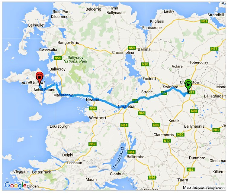 Route map Knock to Achill