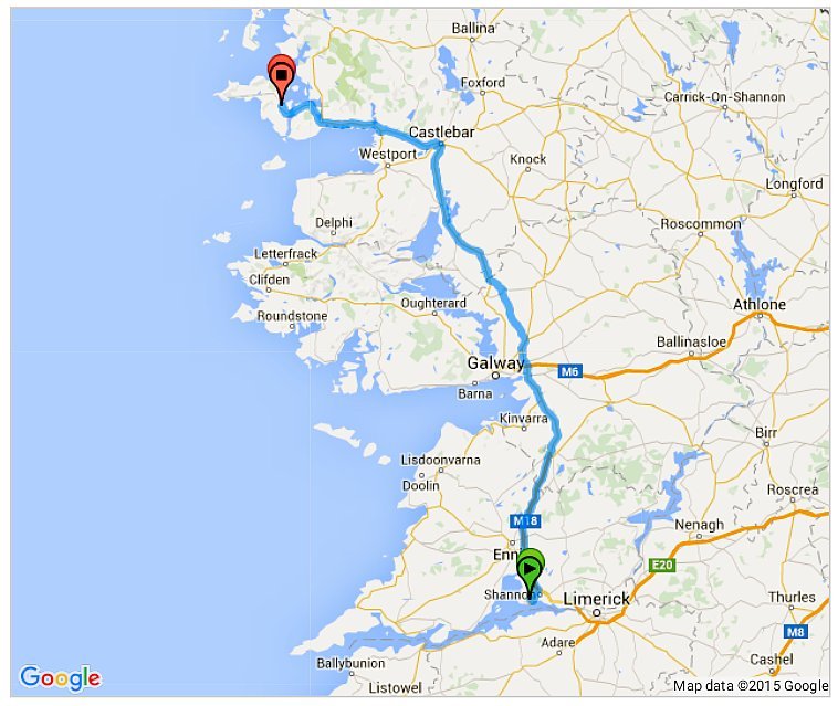 Route map Shannon to Achill