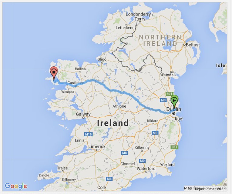 Route map Dublin to Achill